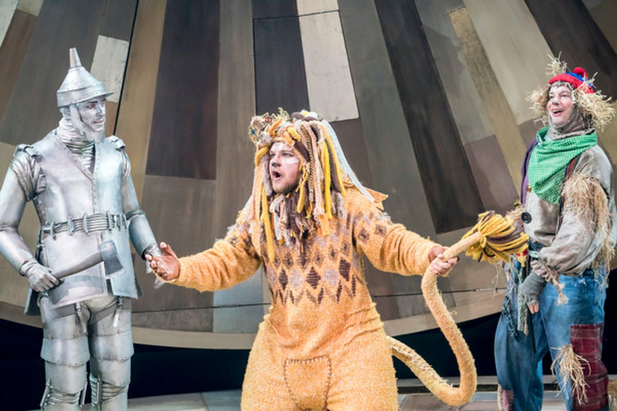 Max Parker as Tin Man, Jonathan Broadbent as Lion and Andrew Langtree as Scarecrow at 