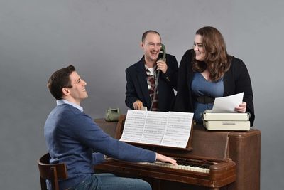 Jim DeSelm as Franklin Shephard, Matt Crowle as Charley Kringas and Neala Barron as M Photo