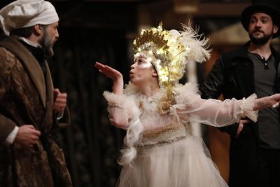 J.C. Long as Ebenezer Scrooge and Topher Embrey as Christmas Present in A CHRISTMAS C Photo