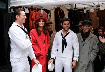 Hugh Jackman, Zac Efron, and Zendaya perform in Crosswalk The Musical in New York Cit Photo