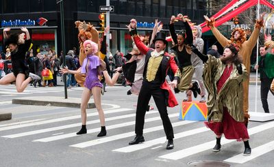 Zendaya, Hugh Jackman, and James Corden perform in Crosswalk The Musical in New York  Photo