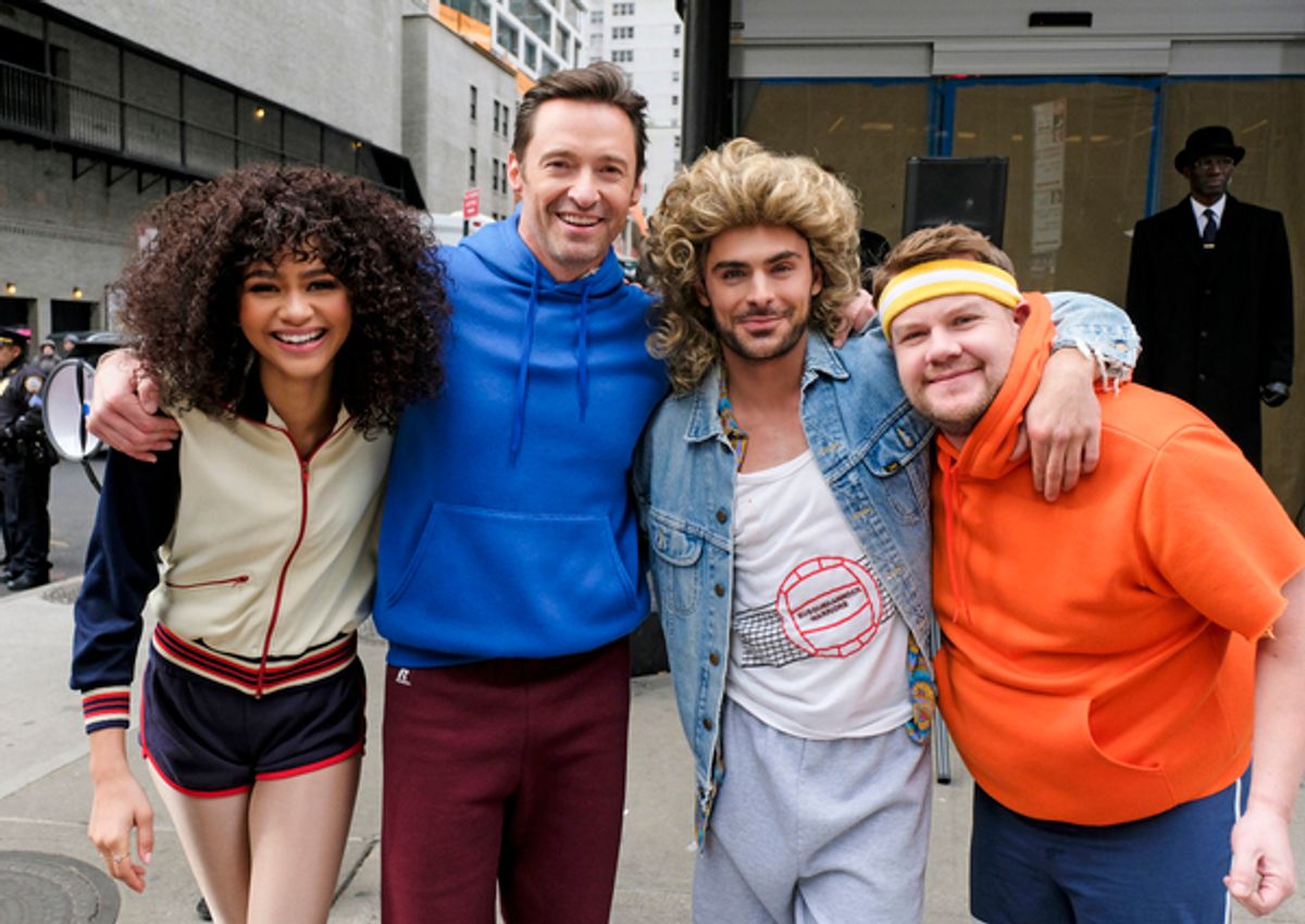 Zendaya, Hugh Jackman, Zac Efron, and James Corden during Crosswalk The Musical in New York City  at 