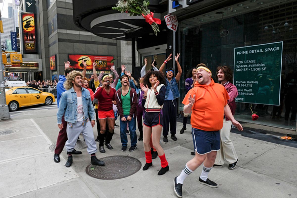 Zac Efron , Zendaya, and James Corden perform in Crosswalk The Musical in New York City with James Corden  at 