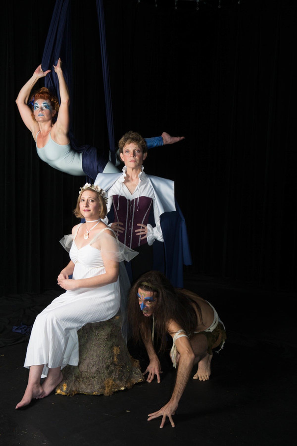 Top to bottom: Katrina Stevenson (Ariel), Roxanne Fay (Prospero), Emily Belvo (Miranda), and Giles Davies (Caliban). Jobsite Theater's production of The Tempest, playing the Straz Center in downtown Tampa Jan. 17 - Feb 11, 2018. Photos by Pritchard Photog at 