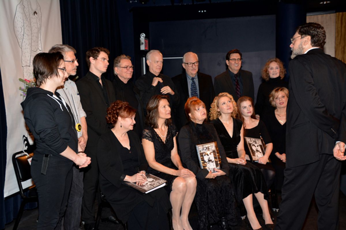 David Staller with the cast Jay Armstrong Johnson, Robert Langdon Lloyd, Reed Birney, Tim Jerome, Warren Kelley, Charlotte Moore (Director), Cynthia Darlow, Jennifer Van Dyck, Annie Golden, Margaret Loesser Robinson, Andrea Lynn Green and Martha Plimpton  at 