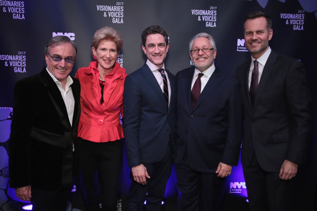 NEW YORK, NY - DECEMBER 18:  Daniel Lamarre, CEO of Cirque du Soleil, Emily Rafferty of NYC & Company Board, Danny Boockvar of NFL Experience,  Charlie Flateman of NYC & Company Board, and Fred Dixon of NYC & Company, attend the NYC & Company Foundation V at 