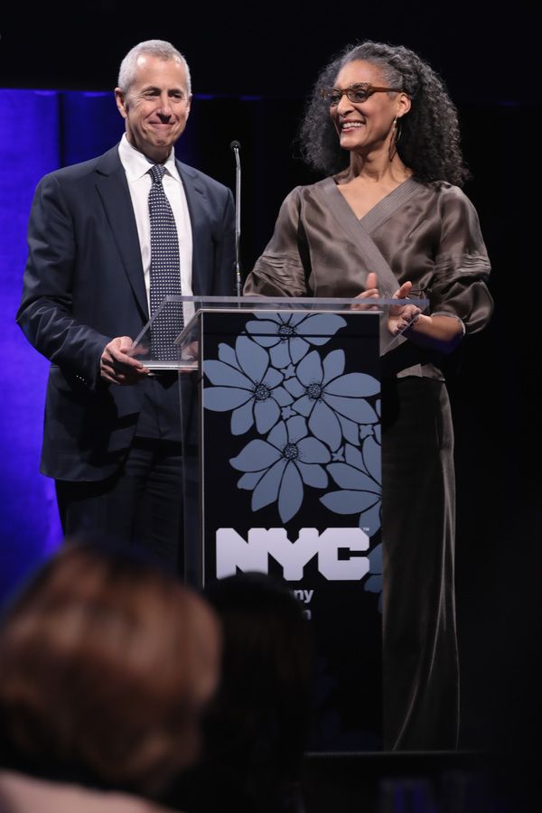 NEW YORK, NY - DECEMBER 18:  Danny Meyer and Carla Hall speak onstage at the  NYC & C Photo