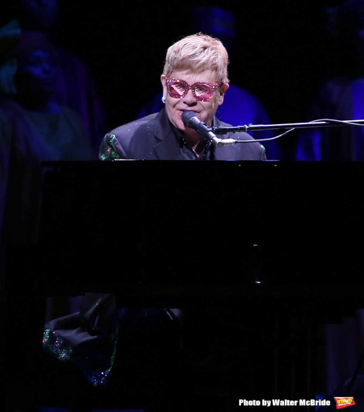 Elton John performing during the Curtain Call for 20th Anniversary Performance of 'The Lion King' on Broadway at The Minskoff Theatre on November e, 2017 in New York City. at 
