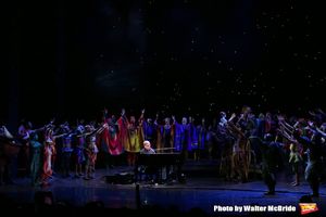 Elton John with the cast during the Curtain Call for 20th Anniversary Performance of 'The Lion King' on Broadway at The Minskoff Theatre on November e, 2017 in New York City. @ BroadwayWorld Elton John with the cast during the Curtain Call for 20th Anniversary Performance of Photo
