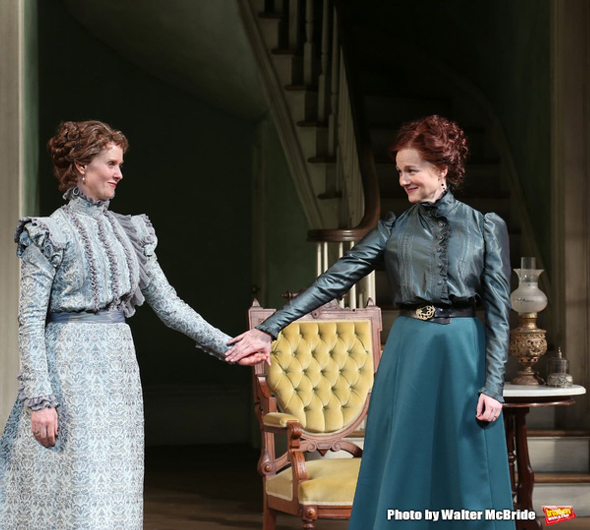 Cynthia Nixon and Laura Linney during the Broadway Opening Night Curtain Call bows for 'The Little Foxes' at Samuel J. Friedman Theatre on April 19, 2017 in New York City. at 