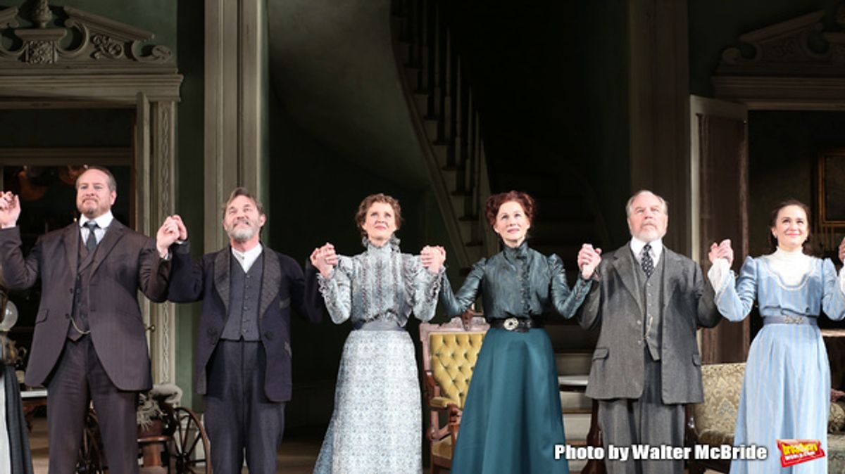 Darren Goldstein, Richard Thomas, Cynthia Nixon, Laura Linney, Michael McKean and Francesca Carpanini during the Broadway Opening Night Curtain Call bows for 'The Little Foxes' at Samuel J. Friedman Theatre on April 19, 2017 in New York City. at 