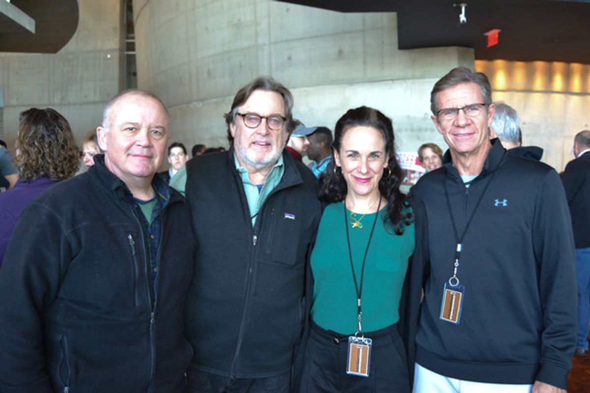 Andrew Weems (Mayor Richard Daley/General Wheeler/Norman Morrison/Dr. Appel), Richmond Hoxie (J. Edgar Hoover), Susan Rome (Lady Bird Johnson) and Tom Wiggin (Robert McNamara/Rep. Wilbur Mills/Stanley Levison/Seymore Trammel) at the first rehearsal of The at 