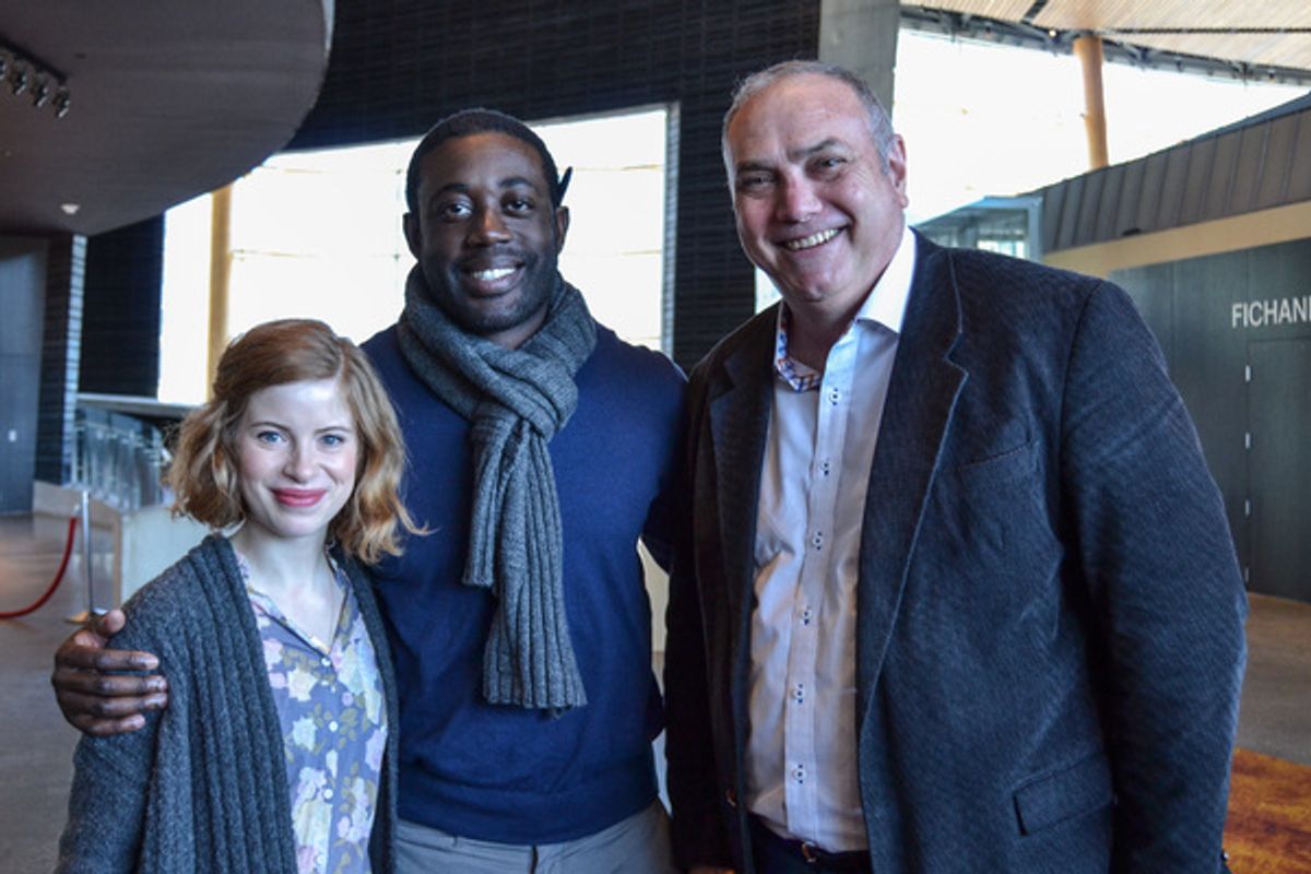 Megan Graves (Pat Nixon/Waitress/Sheriffâ€™s Auxiliary), Gary-Kayi Fletcher (James Bevel/Jimmie Lee Jackson) and Elliott Bales (Adam Walinsky) at the first rehearsal of The Great Society running February 2-March 11, 2018 at Arena Stage at the Mead Center  at 