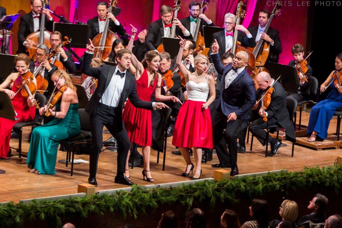 Bramwell Tovey conductst New York York Philharmonic in New Year's Eve:  Bernstein on Broadway with Annaleigh Ashford, Christopher Jackson, Laura Osnes and  Aaron Tveit at David Geffen Hall, 12/31/17. Photo by Chris Lee at 