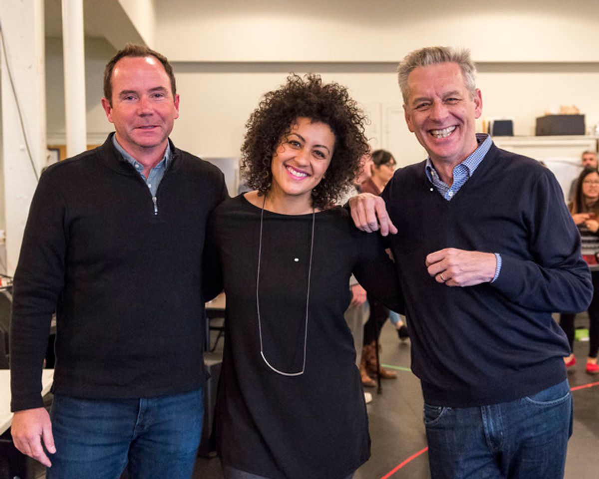L-R: Center Theatre Group Associate Artistic Director Kelley Kirkpatrick, director Lileana Blain-Cruz and Center Theatre Group Artistic Director Michael Ritchie at the first rehearsal for â€"Water by the Spoonfulâ€ by Quiara AlegrÃ­a Hudes. Directed by L at 