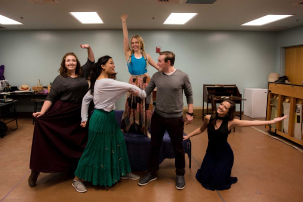 The March Sisters and Laurie L-R: Sydney Rose Hover, Reanne Acasio, Olivia Hodson, Drew Bradford and Katie Perry. at 