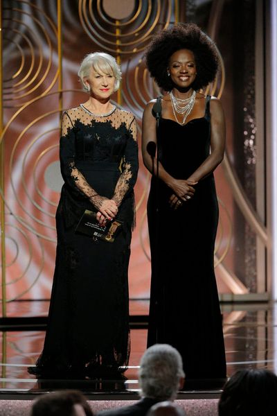 75th ANNUAL GOLDEN GLOBE AWARDS -- Pictured: (l-r) Helen Mirren, Viola Davis, Present Photo
