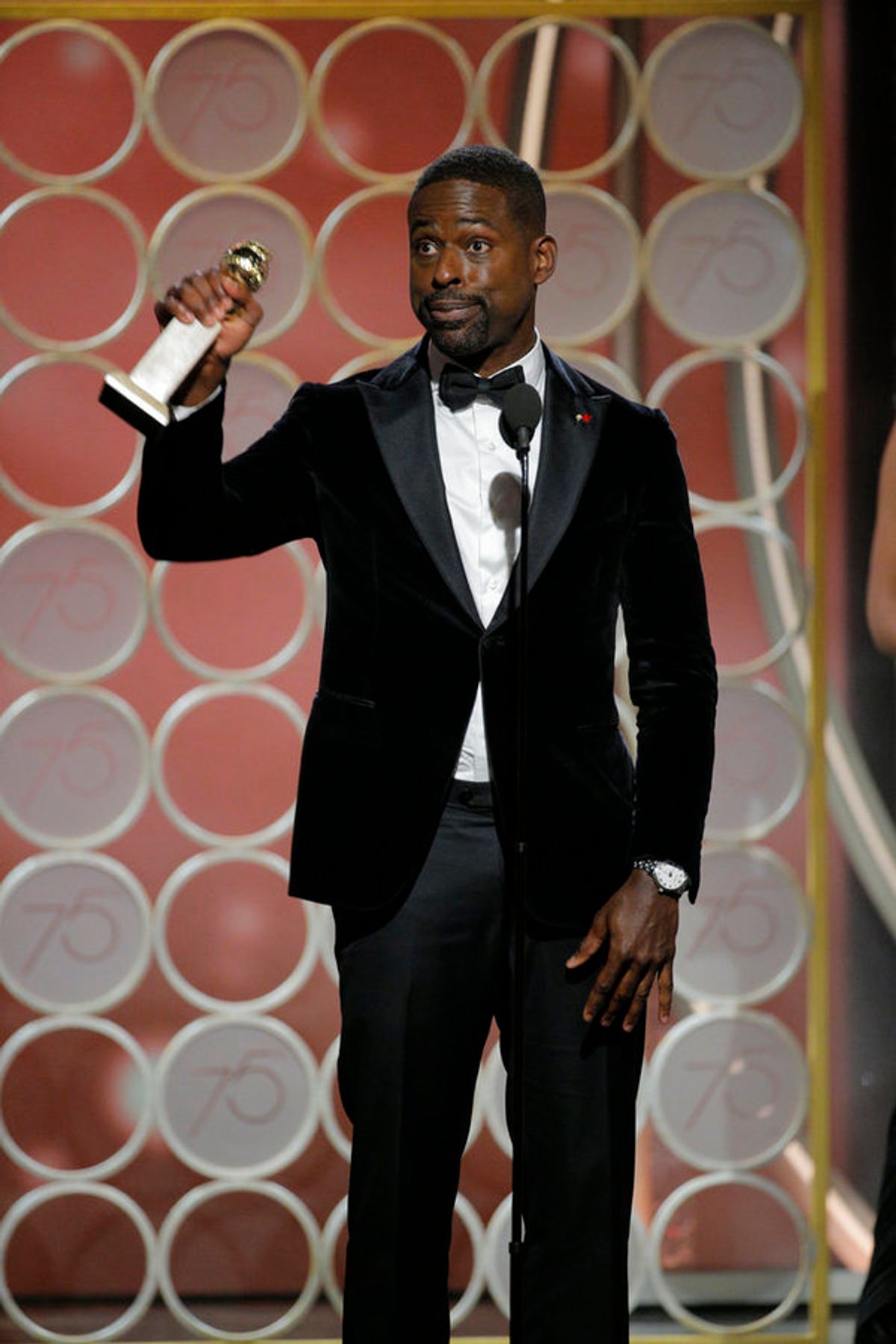 75th ANNUAL GOLDEN GLOBE AWARDS -- Pictured: Sterling K. Brown, Â“This Is UsÂ”, winner Best Performance by an Actor in a Television Series Â" Drama at the 75th Annual Golden Globe Awards held at the Beverly Hilton Hotel on January 7, 2018 -- (Photo by: Pa at 