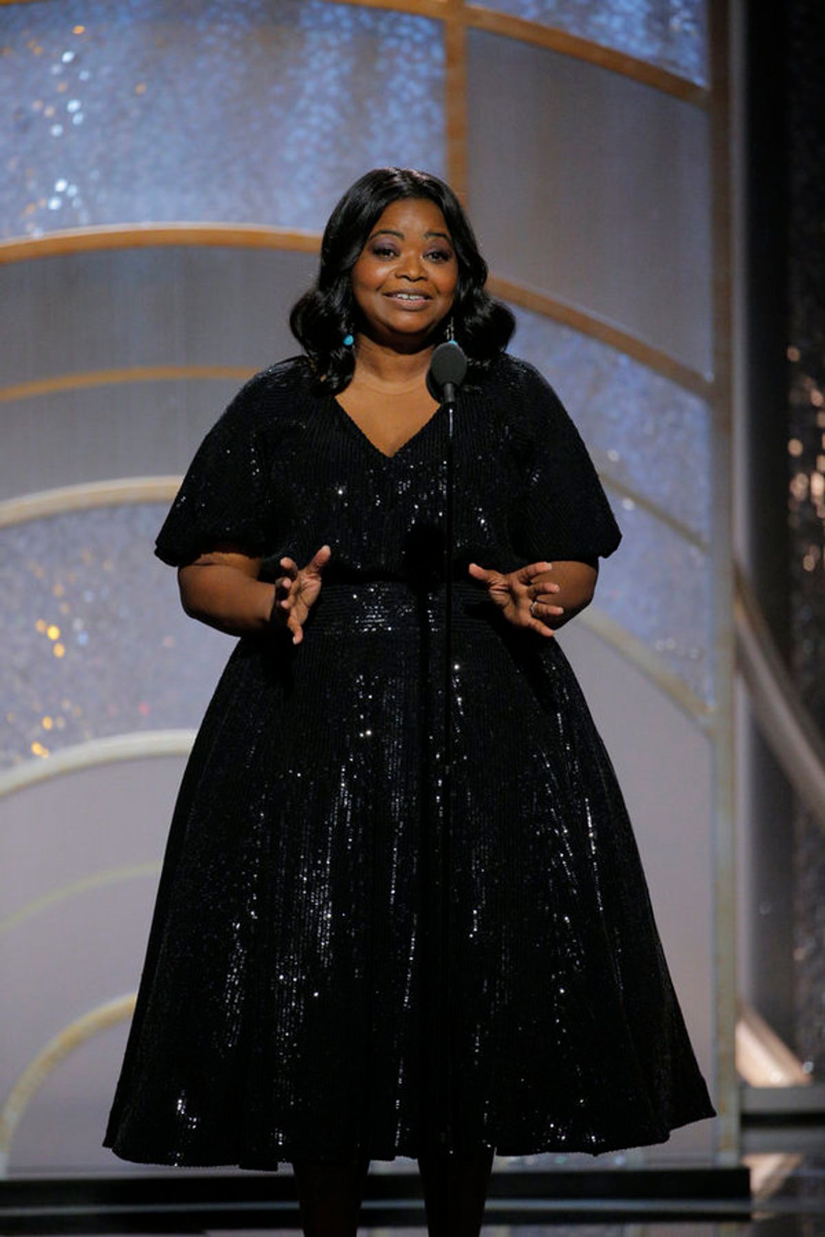 75th ANNUAL GOLDEN GLOBE AWARDS -- Pictured: Octavia Spencer, Presenter at the 75th Annual Golden Globe Awards held at the Beverly Hilton Hotel on January 7, 2018 -- (Photo by: Paul Drinkwater/NBC) at 