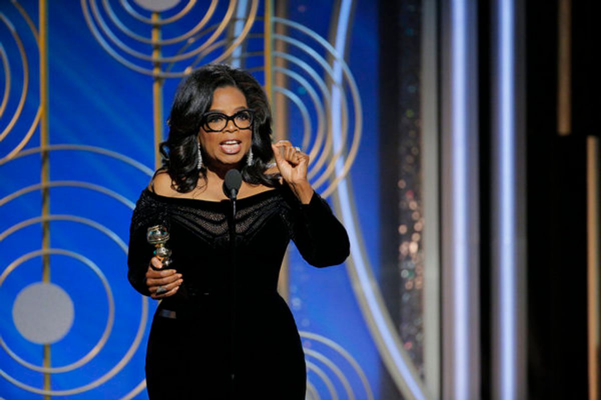 75th ANNUAL GOLDEN GLOBE AWARDS -- Pictured: Oprah Winfrey, Winner, Cecil B. Demille Award at the 75th Annual Golden Globe Awards held at the Beverly Hilton Hotel on January 7, 2018 -- (Photo by: Paul Drinkwater/NBC) at 