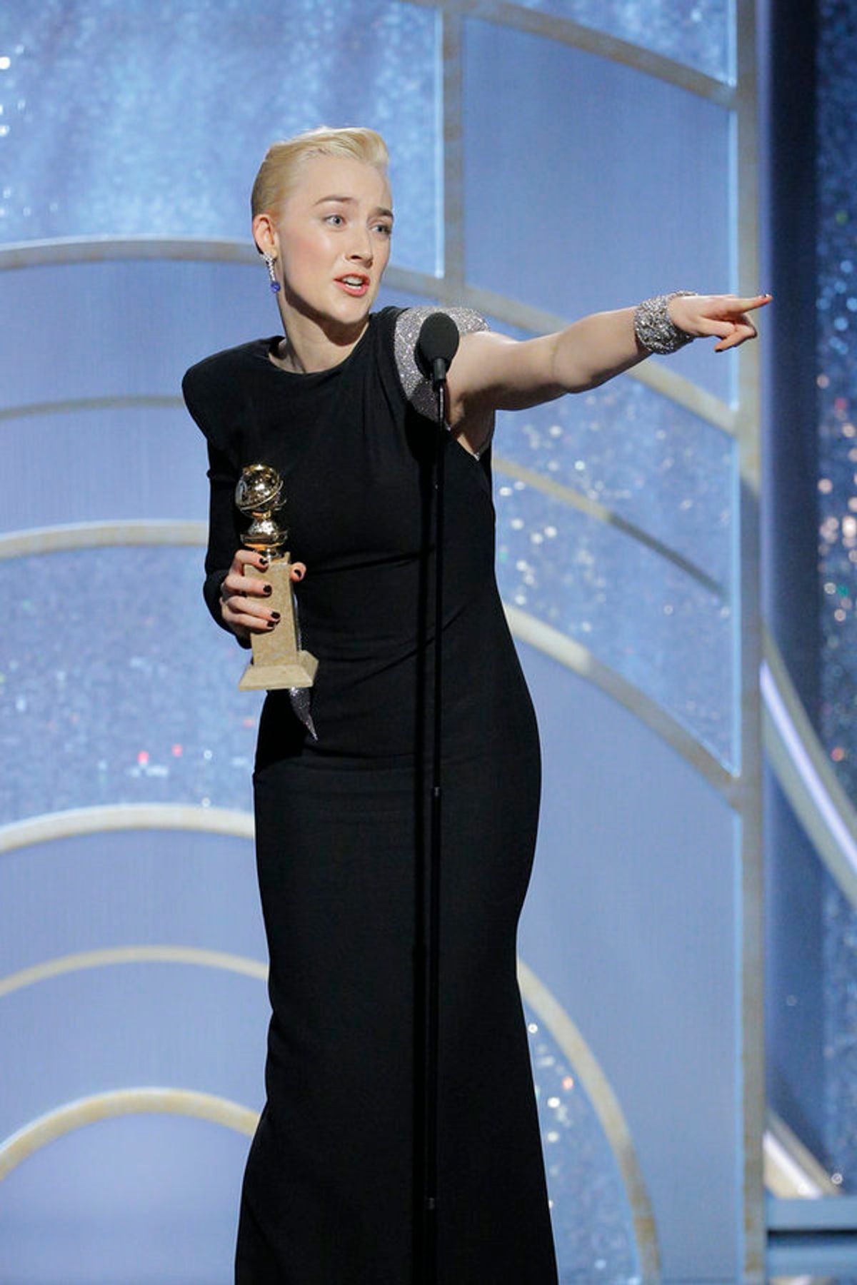 75th ANNUAL GOLDEN GLOBE AWARDS -- Pictured: Saoirse Ronan, Â“Lady BirdÂ” winner Best Performance by an Actress in a Motion Picture Â" Musical or Comedy at the 75th Annual Golden Globe Awards held at the Beverly Hilton Hotel on January 7, 2018 -- (Photo b at 