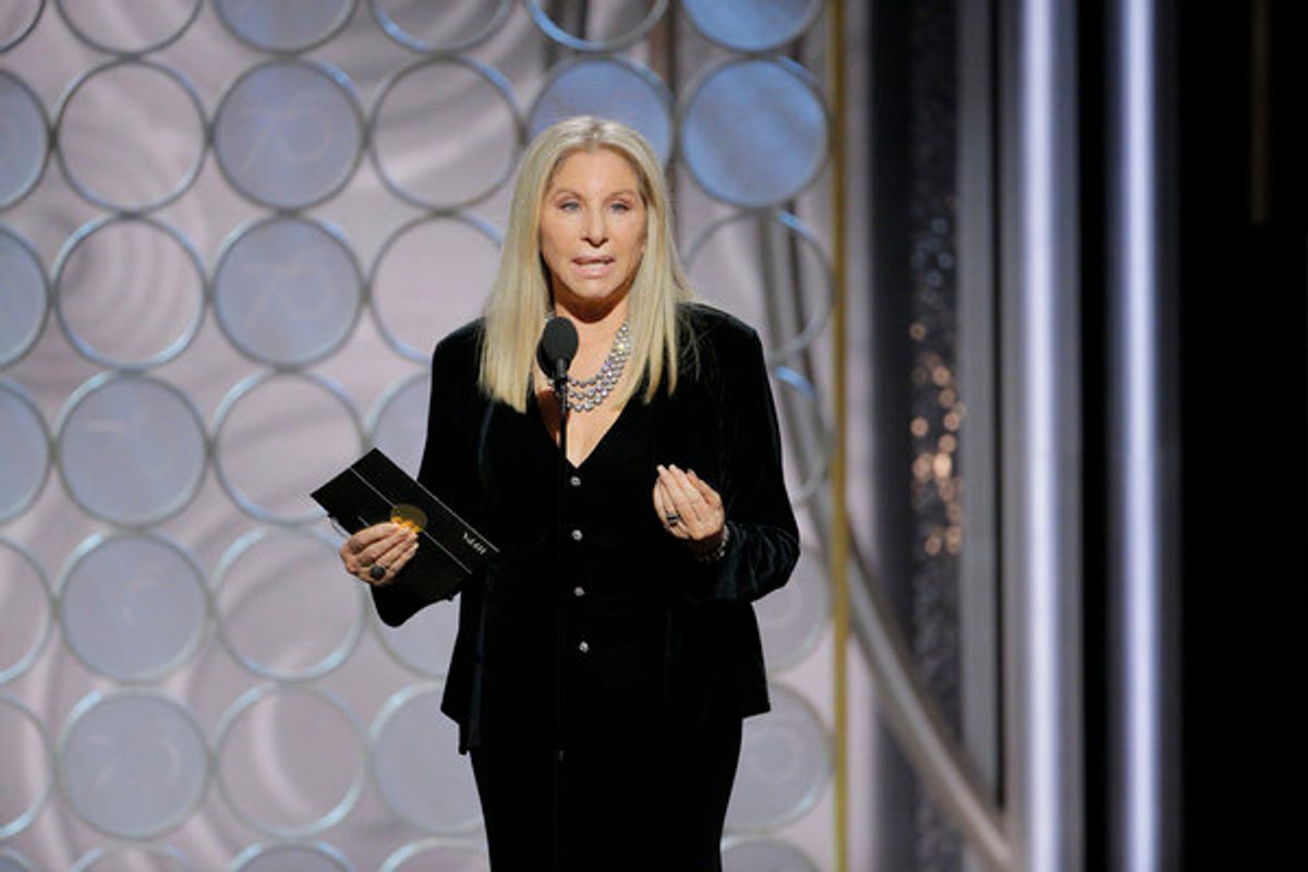 75th ANNUAL GOLDEN GLOBE AWARDS -- Pictured: Barbra Streisand, Presenter at the 75th Annual Golden Globe Awards held at the Beverly Hilton Hotel on January 7, 2018 -- (Photo by: Paul Drinkwater/NBC) at 
