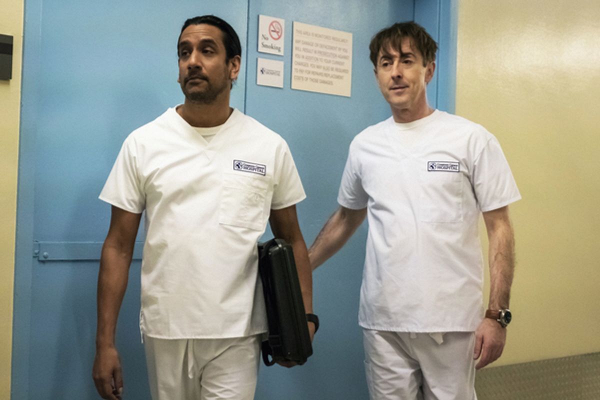 (L-R) Naveen Andrews as Julian Cousins and Alan Cumming as Dr. Dylan Reinhart /Photo credit: Jeff Neumann/ Â©2017 CBS  at 