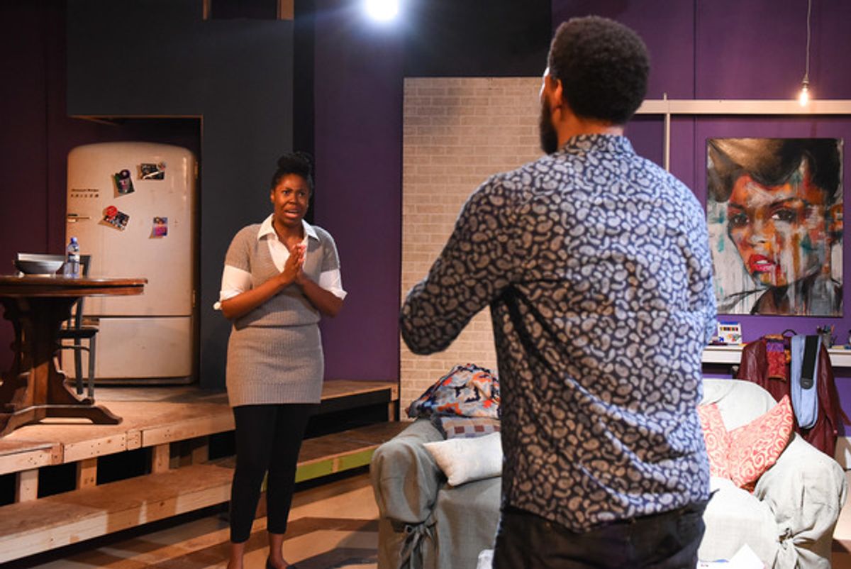 (left to right) Tiffany Oglesby and Jeffery Owen Freelon Jr. in The New Colonyâ€™s world premiere of THE LIGHT. Photo by Evan Hanover. at 