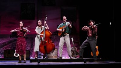 Leenya Rideout, Katie Barton, David M. Lutken (as Woody Guthrie), and David Finch Photo