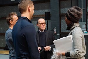 Producer Colin Callender in conversation with actors Jamie Parker, Alex Price and Nom Photo