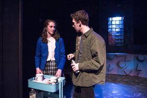 left to right: Leah Reineck as Veronica Sawyer and Mark Quackenbush as JD in HEATHERS Photo