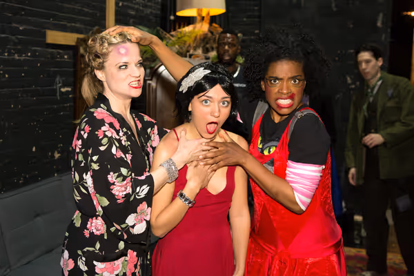 The Play That Goes Wrong leading ladies Amelia McClain and Ashley Bryant salute super Photo