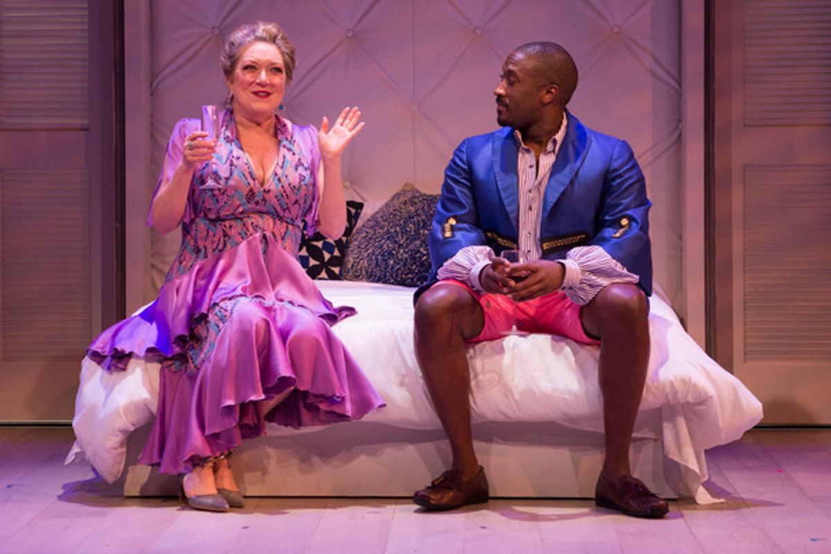 Rene (Kristine Nielsen) gets to know the enigmatic Lyle Swofford (Daniel Morgan Shelley) of Nantucket in Folger Theatreâ€™s The Way of the World. at 