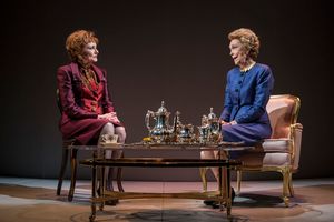 Mary Beth Fisher (Raisa Gorbachev) and Deanna Dunagan (Nancy Reagan) in Blind Date by Rogelio Martinez, directed by Robert Falls at Goodman Theatre (January 20 – February 25, 2018). GoodmanTheatre.org/blinddate
@ BroadwayWorld Mary Beth Fisher (Raisa Gorbachev) and Deanna Dunagan (Nancy Reagan) in Blind Date by Photo