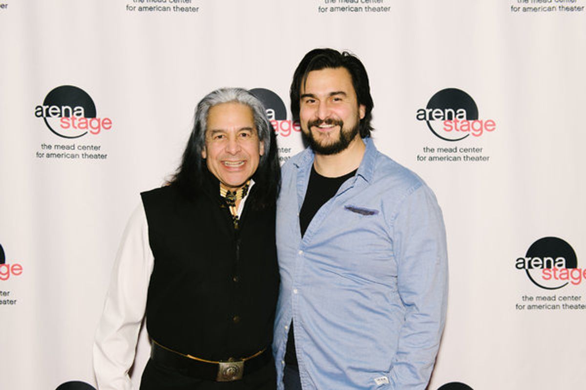 Andrew Roa (Major Ridge/Roger Ridge) and Jake Waid (John Joss/Jim Ross) at the opening night for Sovereignty, January 24, 2018, at Arena Stage at the Mead Center for American Theater. Photo by Cameron Whitman at 