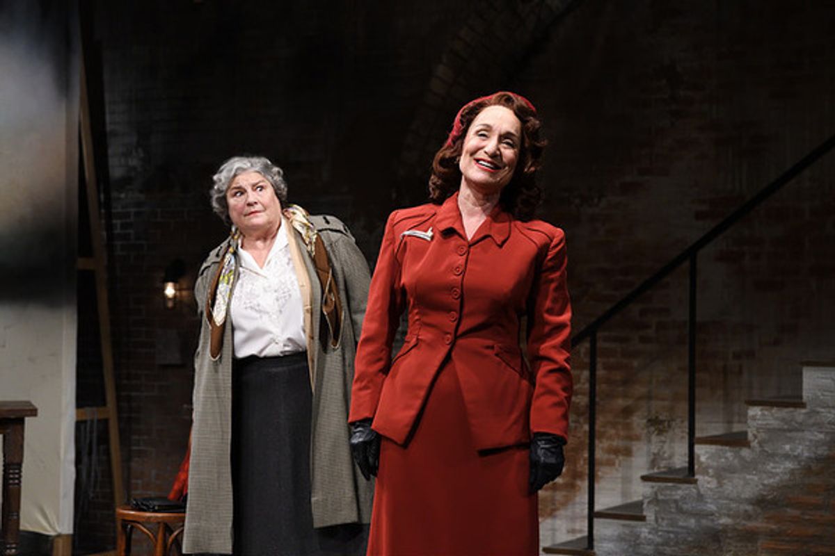 Left to right: Anne Scurria as Maggie and Phyllis Kay as Celeste in Into the Breeches! directed by Tyler Dobrowsky. Costume design by Olivera Gajic, set design by Cameron Anderson, lighting design by Porsche McGovern. Photo Mark Turek.

 at 