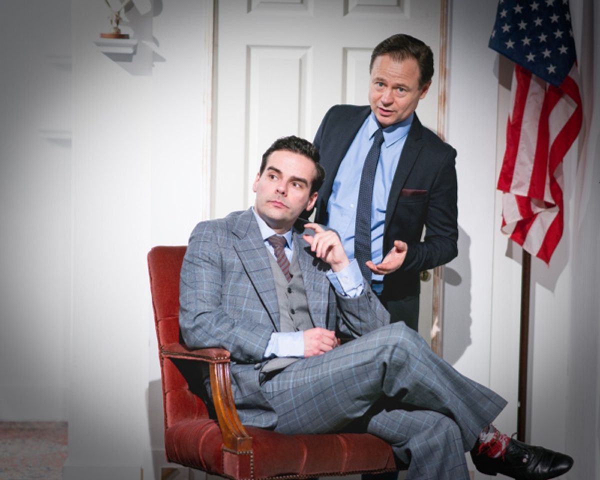 Does the President prefer blondes and what can his personal secretary, Kenny, do about it? Robert Oliver as John F. Kennedy pictured with Lewis Rae - Kenny. 
(Photo: Jamie Scott-Smith)  at 