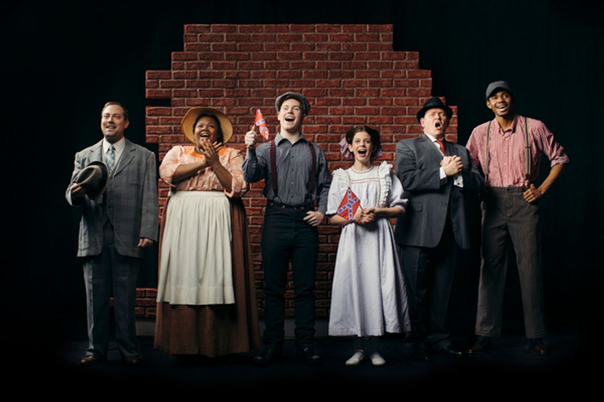L-R Adam Hogston as Brit Craig, Breanna Carodine as Minnie, Grant Mannschreck as Frankie Epps, Chloe Irwin as Mary Phagan, Mike Markey as Hugh Dorsey, J. Isaiah Smith as Jim Conley at 