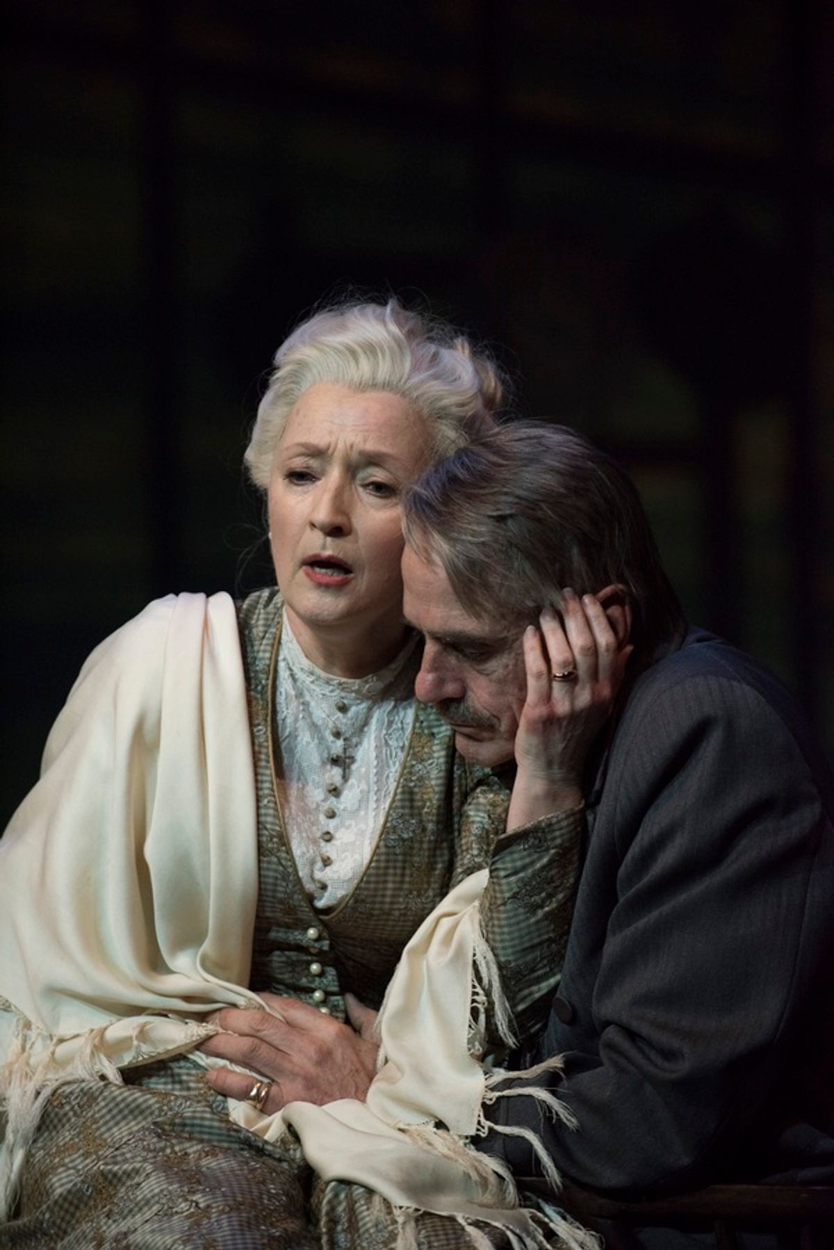 Jeremy Irons as James Tyrone and Lesley Manville as Mary Tyrone at 