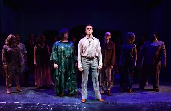 Jim DeSelm, center, with the cast of MERRILY WE ROLL ALONG from Porchlight Music Thea Photo