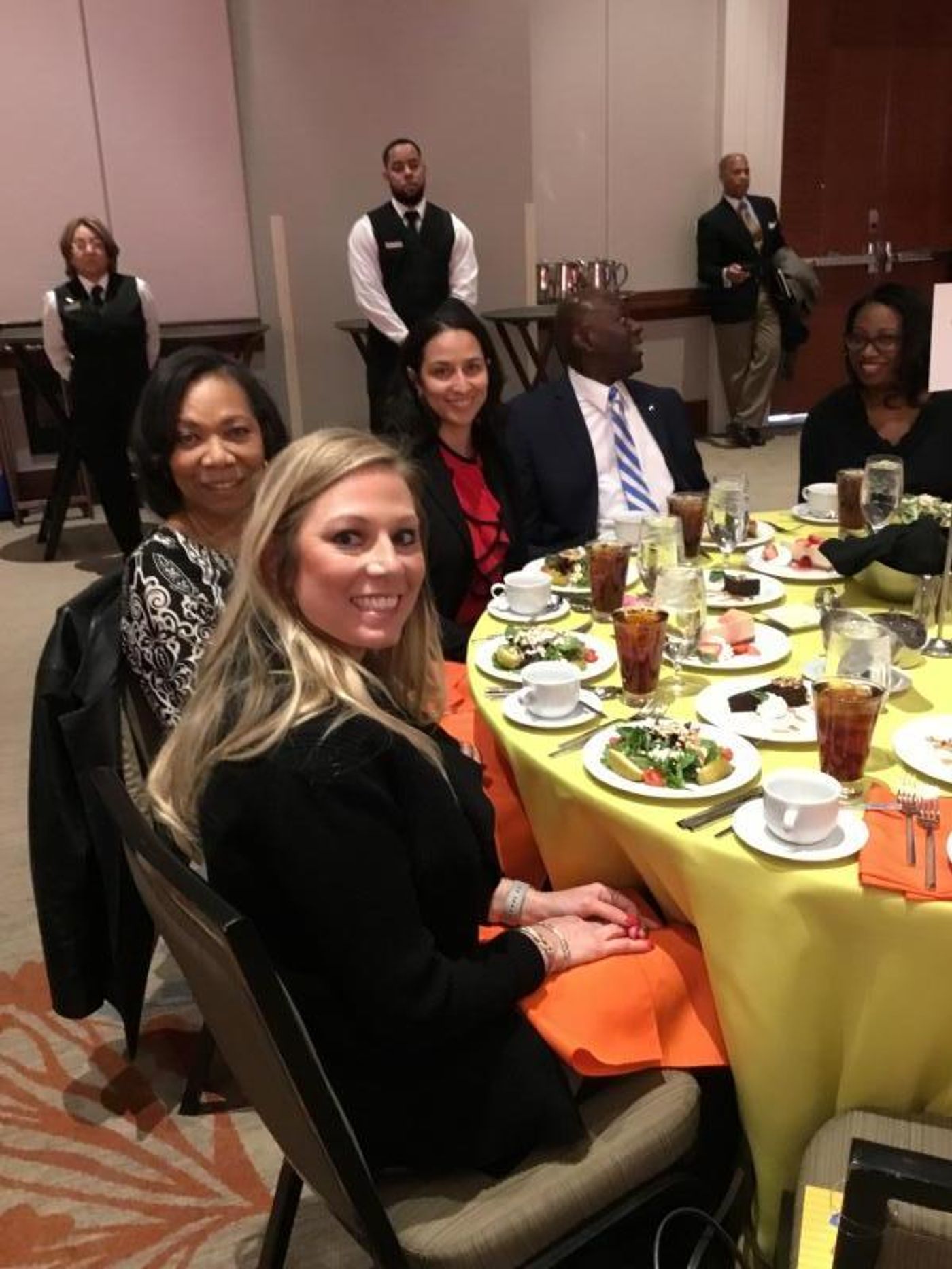 Dee Dixon (left), Congresswoman Adams (right), with guest attendee (center)