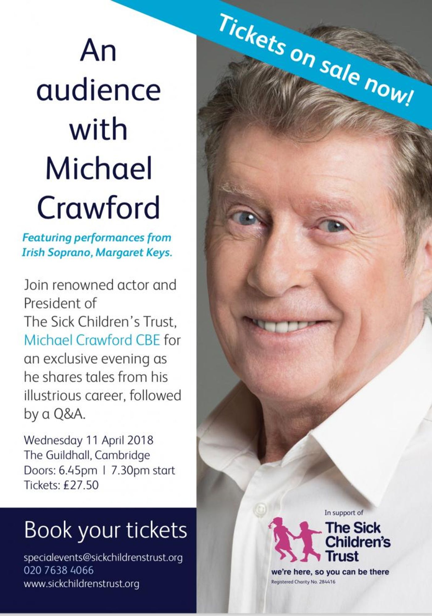 Michael Crawford Set for Q&A at The Guildhall, Cambridge on Wednesday 11 April 2018  Image