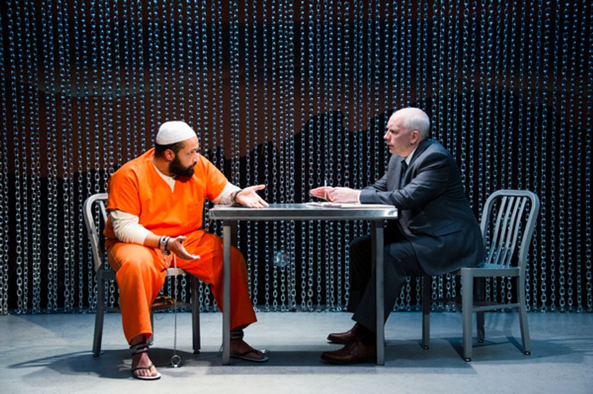 Ahmad Kamal (Malik) and MJ Casey (Bud Abramson) in the world premiere production of 4,380 NIGHTS at Signature Theatre. Photo by C Stanley Photography. at 