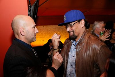 From left, cast member Jason Manuel OlazÃ¡bal and actor Jimmy Smits at the opening  Photo