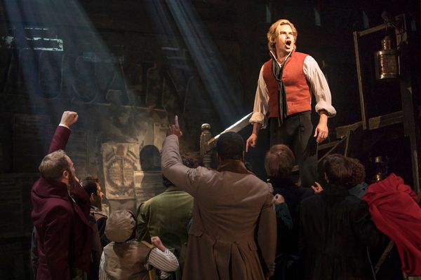 Matt Shingledecker as â€˜Enjolrasâ€™ in the national tour of LES MISÃ‰RAB Photo