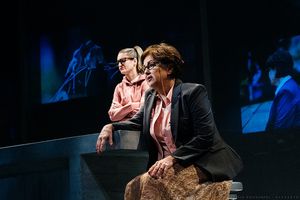 Sharonlee McLean as The Mystery Novelist and Kelly Godell as her daughter, Marjorie,  Photo