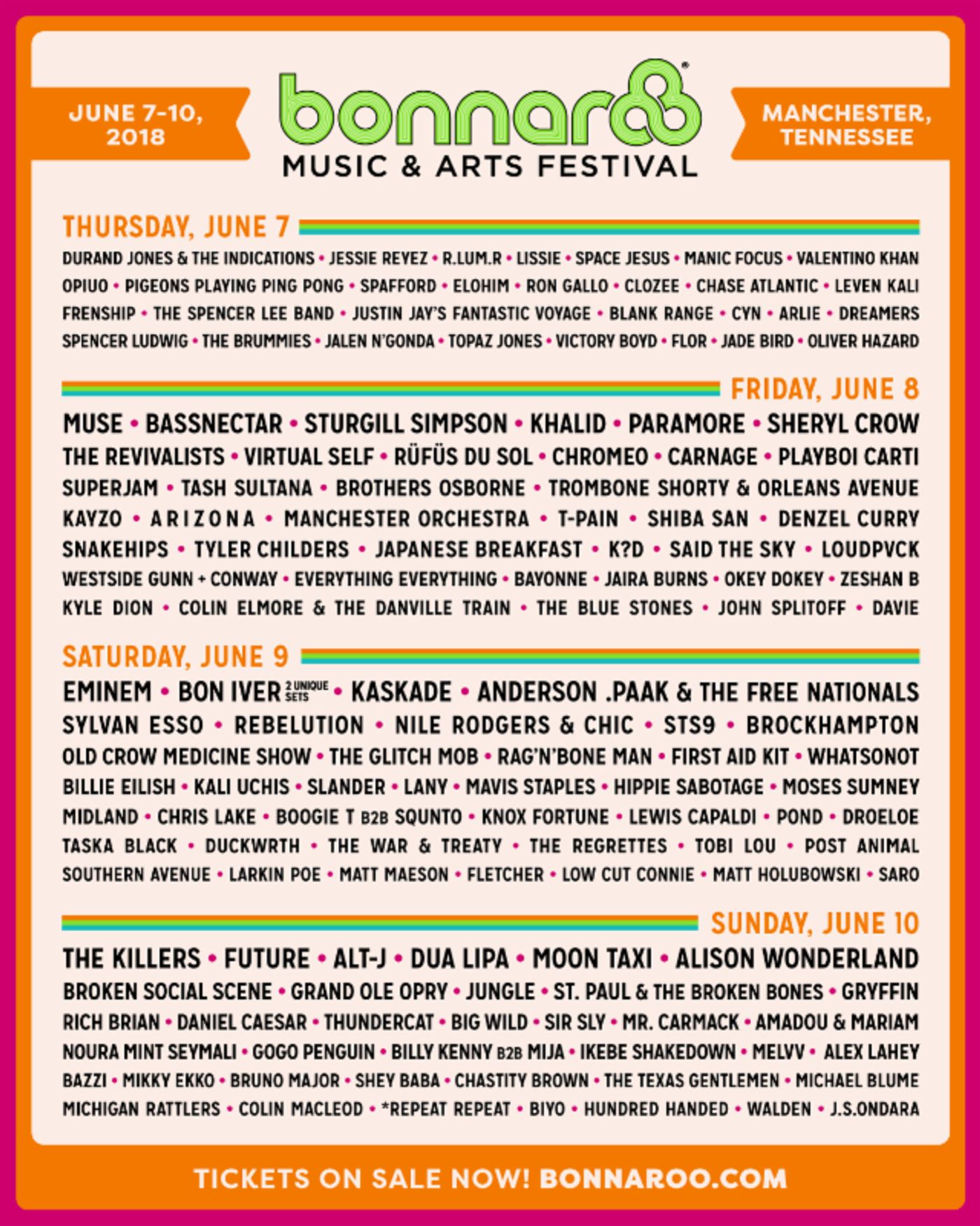 Bonnaroo 2018 Reveals 2018 Daily Lineups  Image