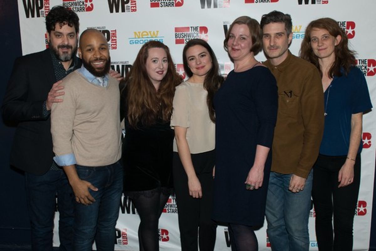 Jorge Cordova, Ugo Chukwu, Julia Sirna-Frest, Leah Karpel, Kate Benson, and Noel Joseph Allain, with director Lee Sunday Evans at 