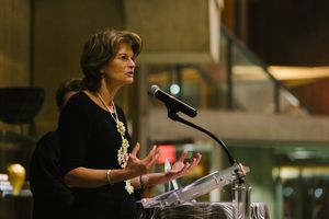 Senator Lisa Murkowski speaks after receiving the American Voice Award Photo
