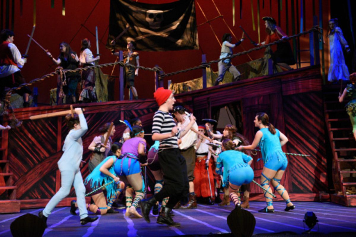 Michael (Rodes Cole) chases Smee (Joe Sear) during Ship Fight. at 